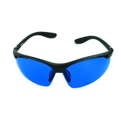 Farbtherapiebrille Sport mit schwarzem Rahmen in Blau