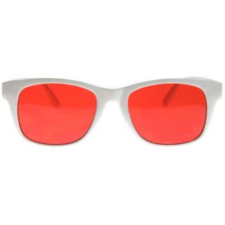 Farbtherapiebrille CLASSIC-WHITE klassischer weier Rahmen mit Brillenauflagefunktion in Rot