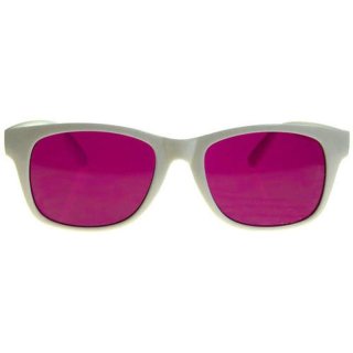 Farbtherapiebrille CLASSIC-WHITE klassischer weier Rahmen mit Brillenauflagefunktion in Magenta