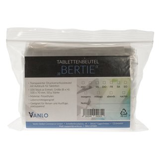 VANLO Tablettenbeutel Bertie 100 Stk. pro Einheit beschriftet zum Ankreuzen