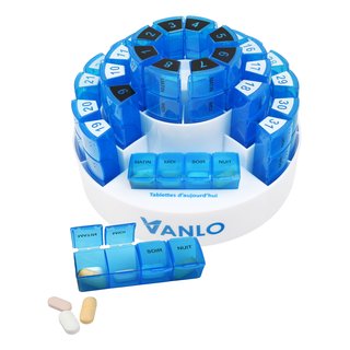 VANLO Monatspillendose Französisch Toni 31 Tages Pillendosen mit 4 Fächer - mit Ablage für Tagesfach