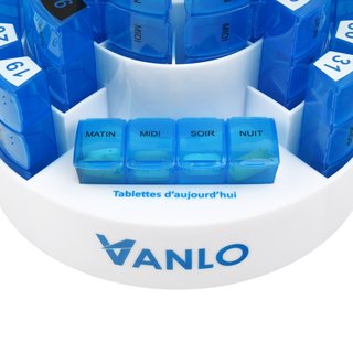 VANLO Monatspillendose Französisch Toni 31 Tages Pillendosen mit 4 Fächer - mit Ablage für Tagesfach