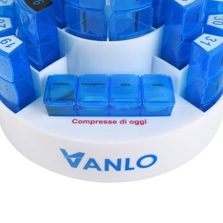 VANLO Monatspillendose Italienisch Toni 31 Tages Pillendosen mit 4 Fächer - mit Ablage für Tagesfach