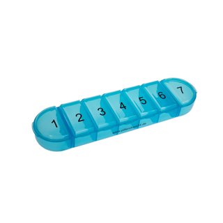 Weekly pill case blue for 7 days - labeled with 1-7