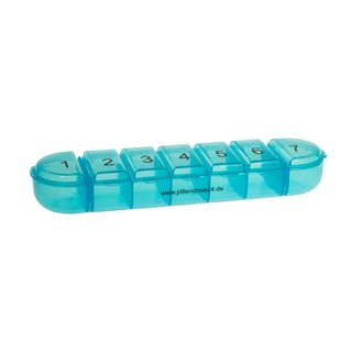 Weekly pill case blue for 7 days - labeled with 1-7