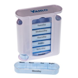 Tower Pillbox Pill box for 7 Days with 4 Daily schedule lines - English