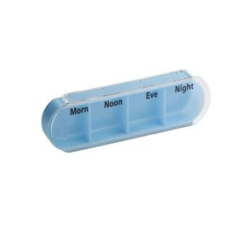 Tower Pillbox Pill box for 7 Days with 4 Daily schedule lines - English