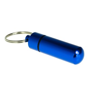 Aufbewahrungsdose Aluminium XS wasserdicht mit Schlüsselring in Blau
