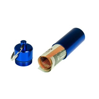 Aufbewahrungsdose Aluminium XL wasserdicht mit Schlüsselring in Blau